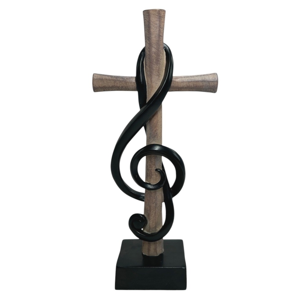Large 11.5" Treble Clef Intertwined Music Cross Resin Statue Teacher Gift